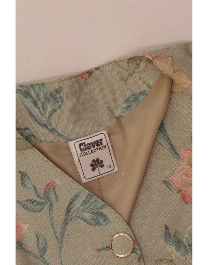 Jachetă pentru femei Clover cu mânecă scurtă, cu 3 nasturi, cu 3 nasturi, UK 12, verde mediu, floral