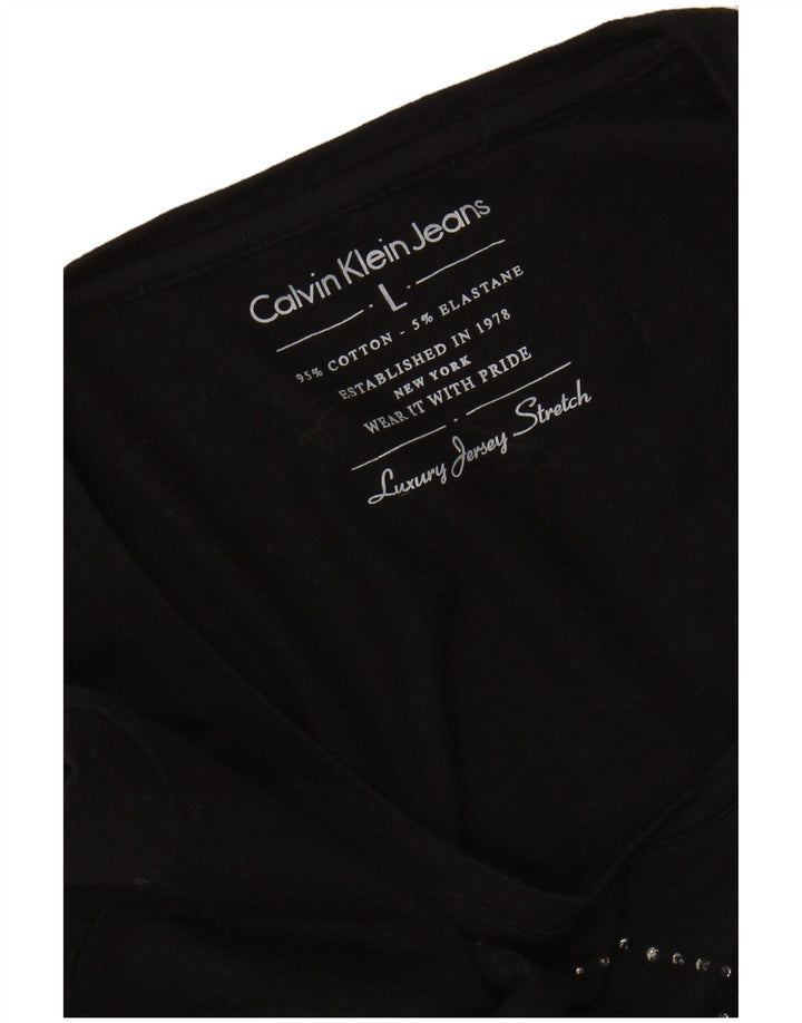 CALVIN KLEIN JEANS Top grafic pentru femei cu mânecă lungă UK 14, mare, negru, bumbac