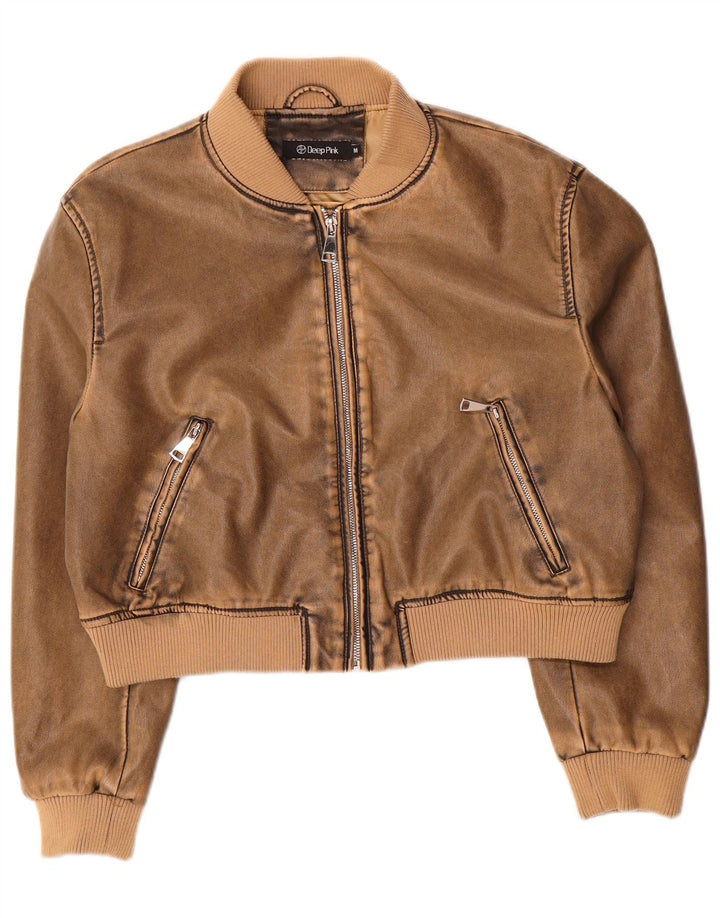 Jachetă bomber din piele artificială, vintage, pentru femei, UK 14, maro mediu