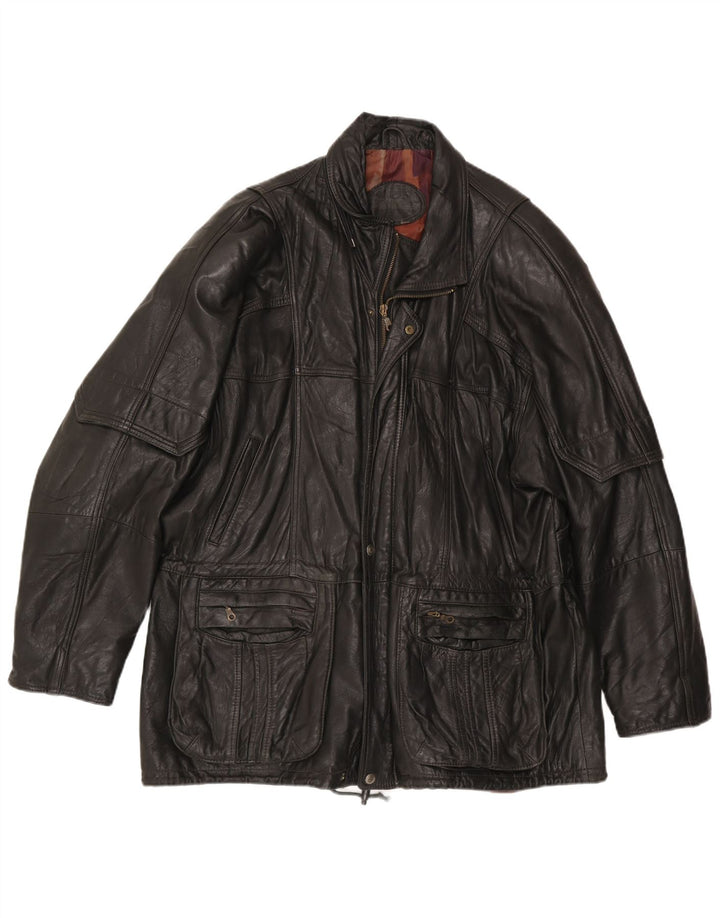 Jachetă de piele vintage pentru bărbați UK 44 2XL din piele neagră