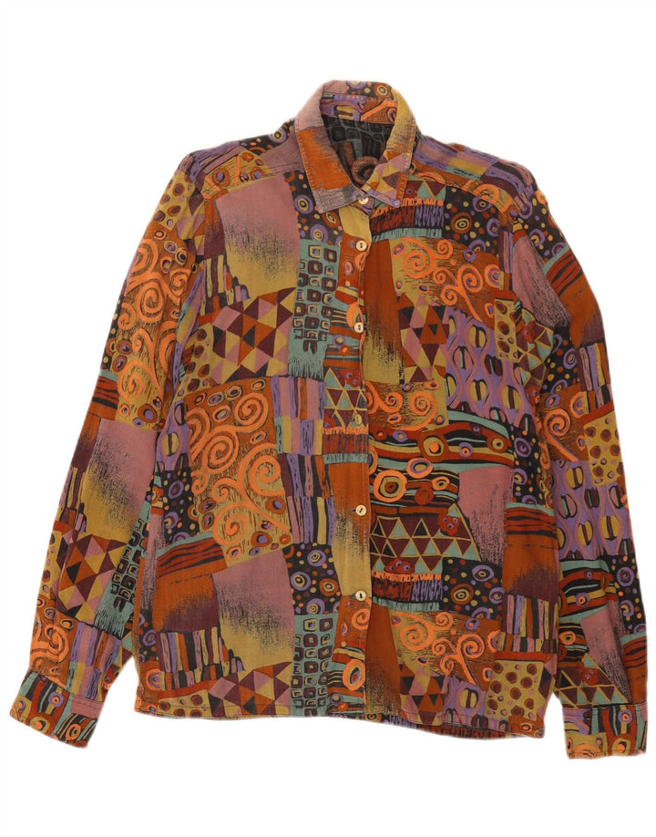 Bluză de cămașă vintage pentru femei UK 12 Medium Multicolor Geometric