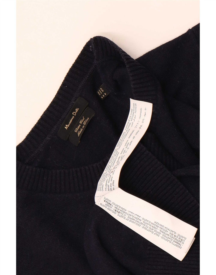 Pulover Massimo Dutti pentru bărbați, cu gât crew, bumbac mediu albastru bleumarin