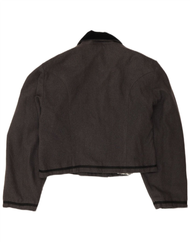 Jachetă vintage pentru femei crop blazer UK 14 Medium Gri Colorblock