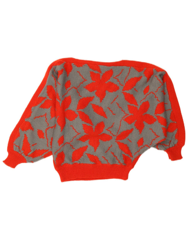 Pulover vintage pentru femei cu liliac cu gâtul cu barca UK 14 Medium Red Floral