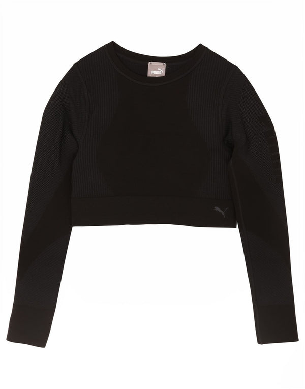 Puma Crop Top cu mânecă lungă pentru femei UK 12 Medium Black Sports