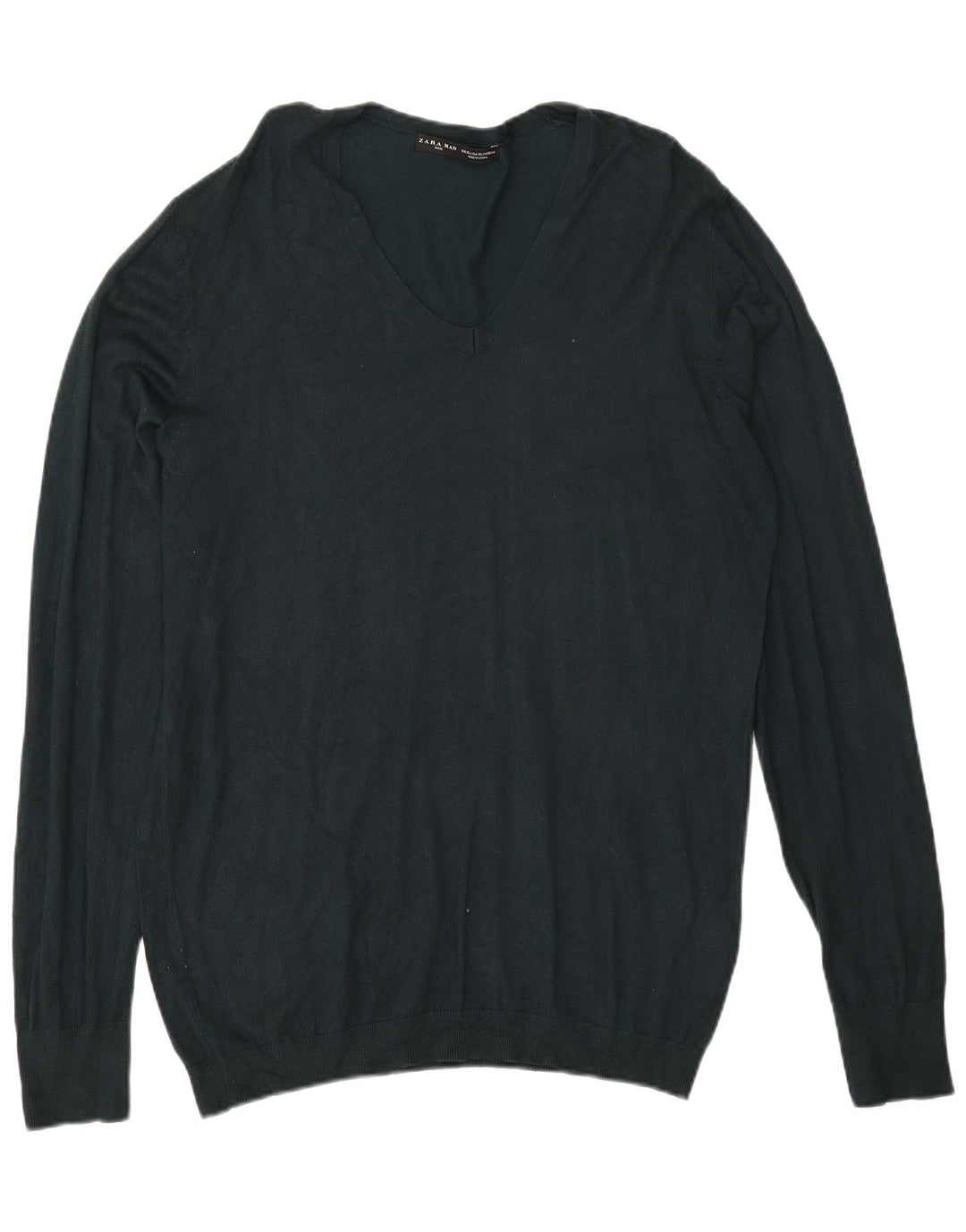 Pulover pentru bărbați Zara, cu decolteu în V, XL, viscoză verde
