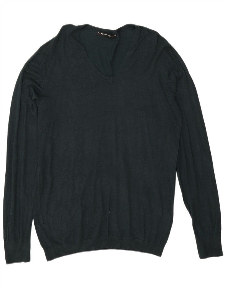 Pulover pentru bărbați Zara, cu decolteu în V, XL, viscoză verde