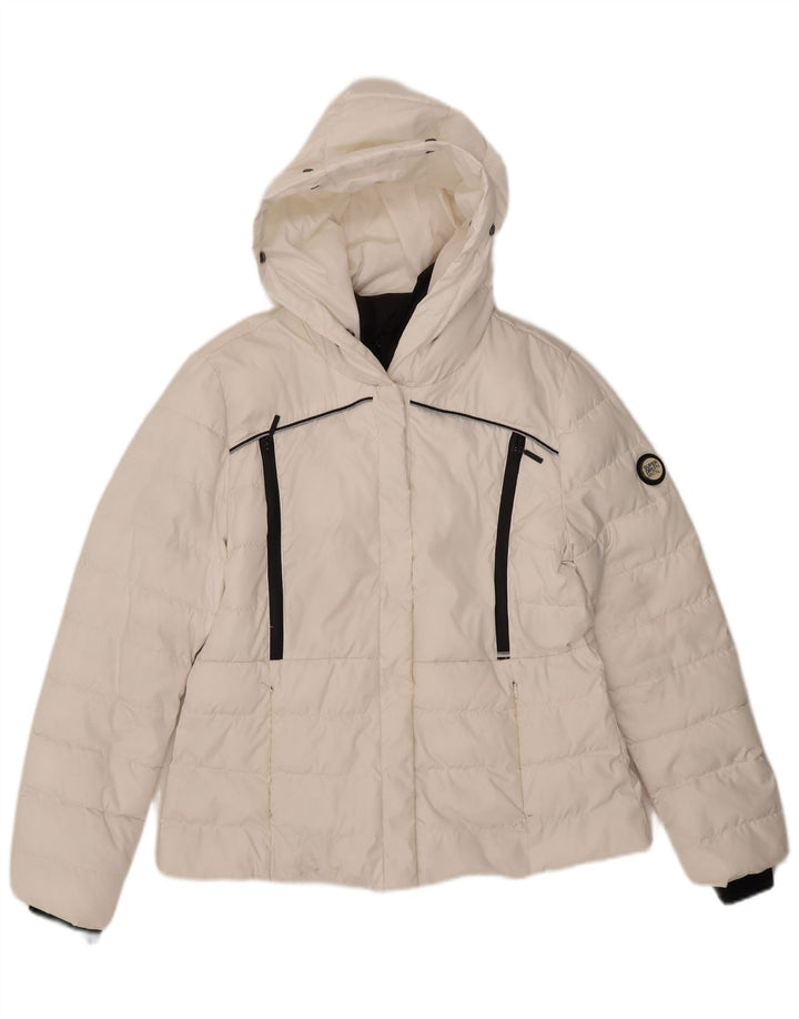 Jachetă căptușită cu glugă Superdry pentru femei UK 14, mare, alb, poliester
