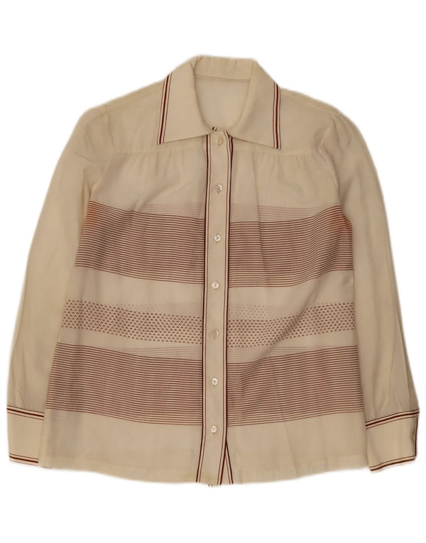 Bluză de cămașă vintage pentru femei UK 14 Medium Off White Striped