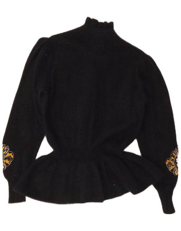 Pulover Cardigan Vintage pentru Damă UK 12 Medium Negru Floral