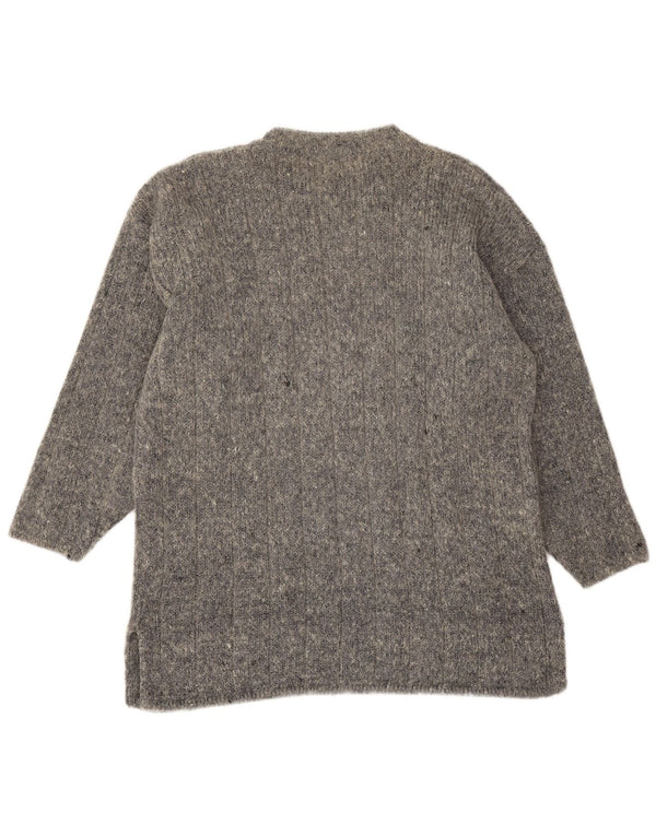 Vintage Womens Longline Crew Neck Jumper Sweater UK 16 Large Grey Silk