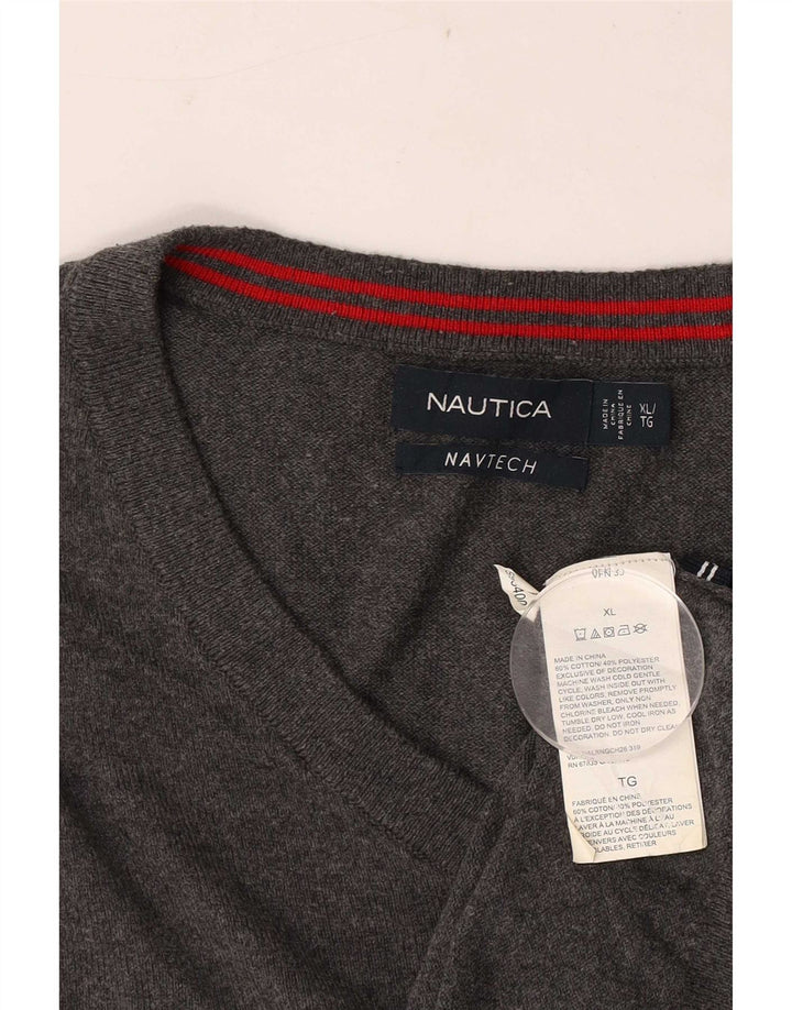 Pulover Nautica pentru bărbați Navtech cu decolteu în V, XL, bumbac gri