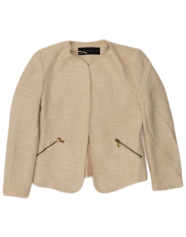 Jachetă Blazer deschisă pentru femei Zara UK 10 Mic din poliacrilic alb