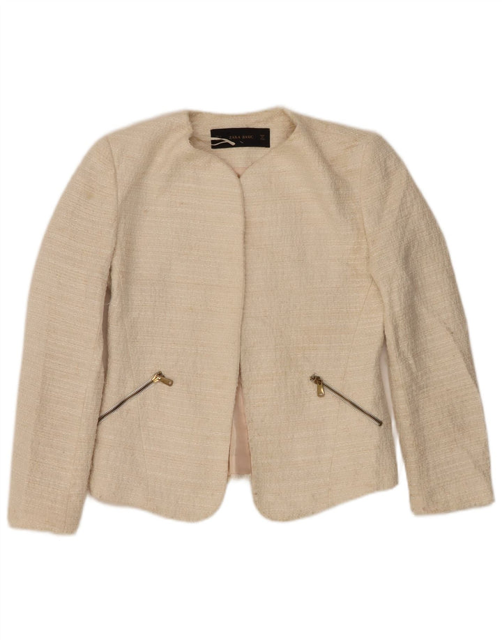 Jachetă Blazer deschisă pentru femei Zara UK 10 Mic din poliacrilic alb