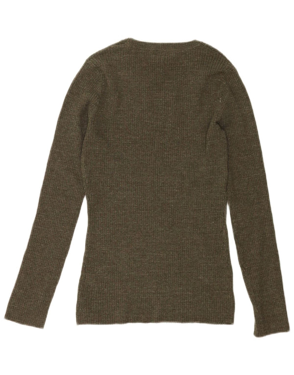 Pulover pentru femei Fat Face cu gât de barcă UK 12 Medium Kaki Bumbac cu pete