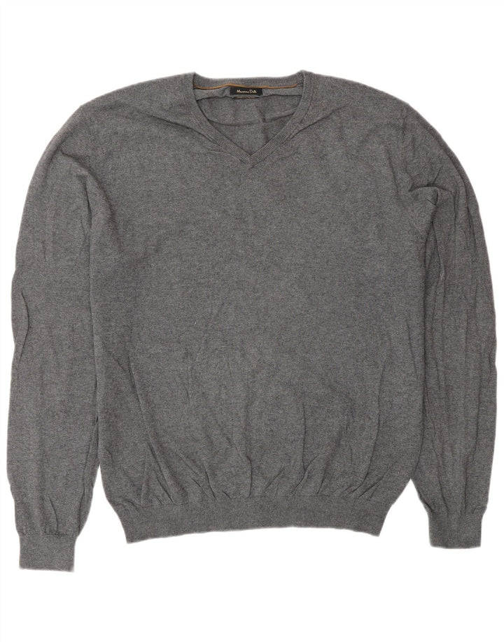 Massimo Dutti Pulover cu decolteu în V pentru bărbați, XL, bumbac gri