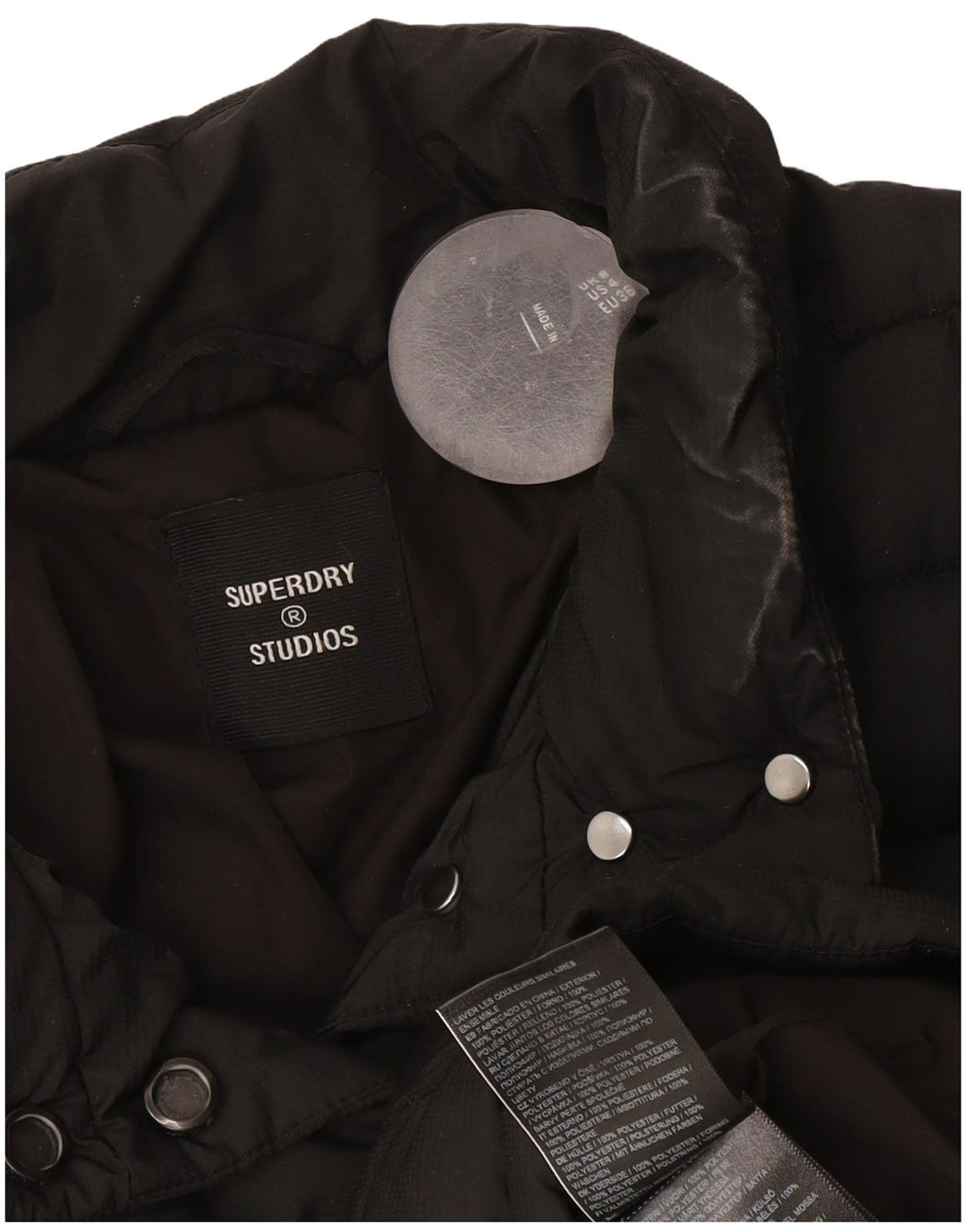 Jachetă Captusată Crop Superdry pentru femei UK 8 Small Negru Poliester