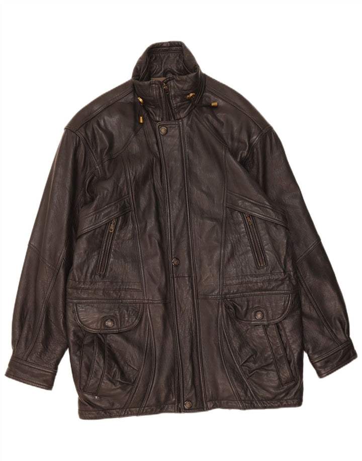CANDA Mens Loose Fit Leather Jacket UK 36 Small Black Leather