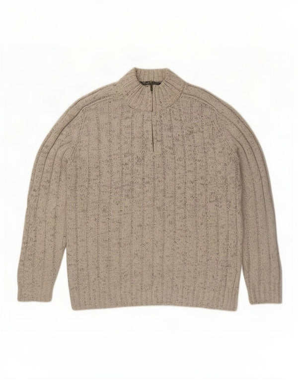 Pulover pentru bărbați Marks & Spencer, cu fermoar și gât, 2XL, lână gri pete