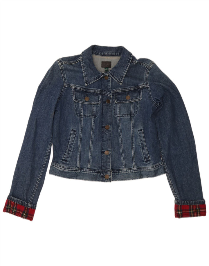 Jachetă de denim crop pentru femei Ralph Lauren UK 12, bumbac cu carouri albastru mediu