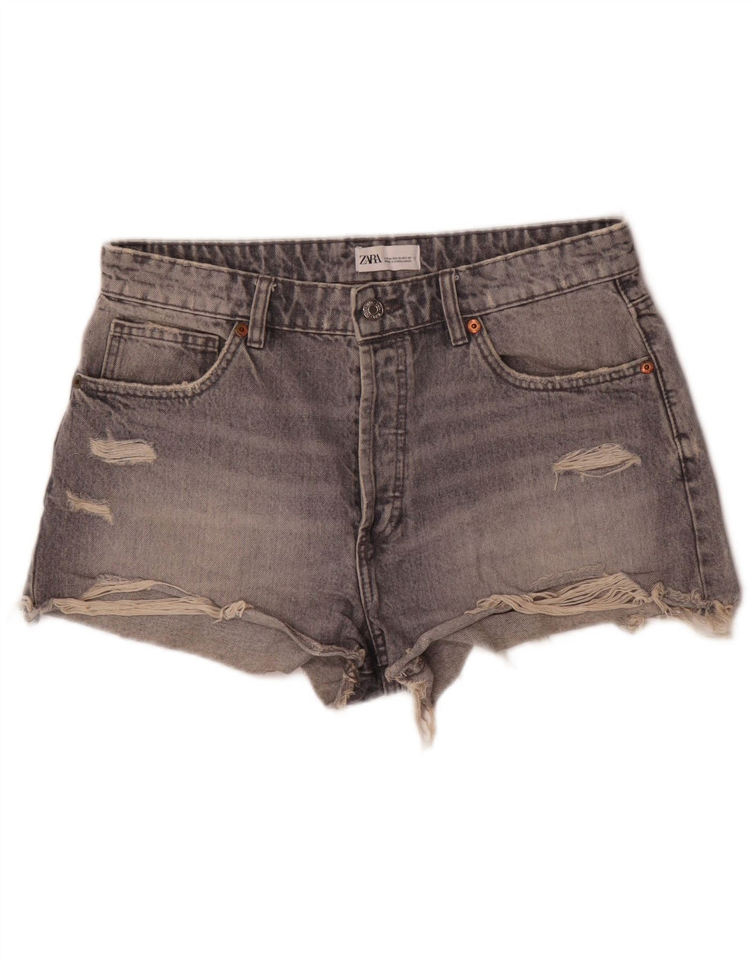 Pantaloni scurți din denim învechit pentru femei Zara EU 42 Large W32 Bumbac gri