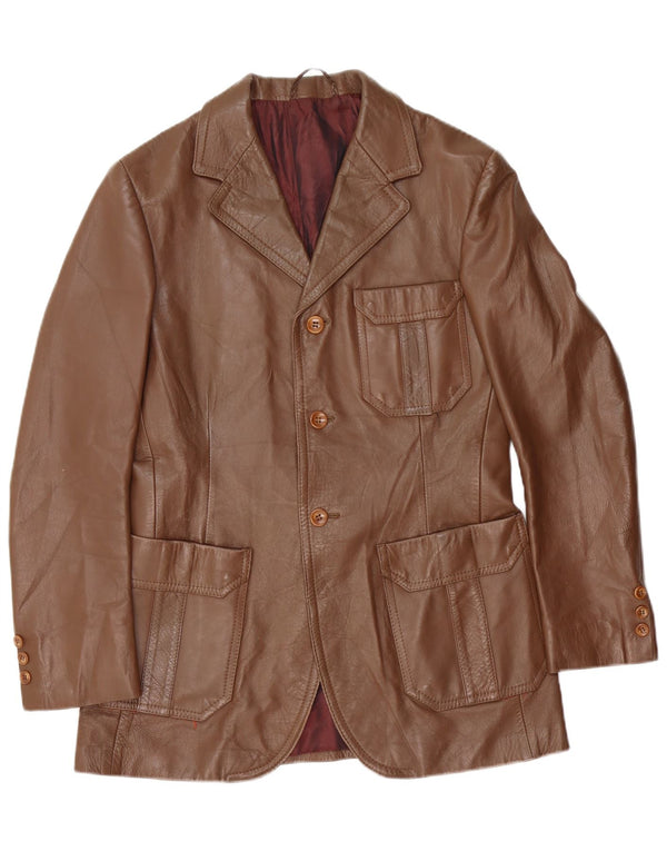Blazer vintage pentru bărbați, din piele, cu 3 nasturi, EU 50, mare, maro, piele intoarsa