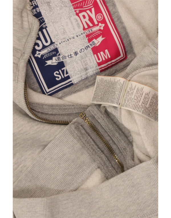 Pulover Superdry pentru damă, cu fermoar și grafic, bumbac, gri mediu, UK 12