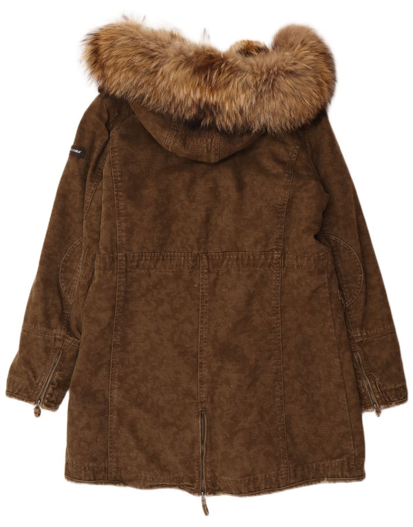 Frieda & Freddies Womens Hooded Parka Jacket EU 40 Medium Khaki Cotton