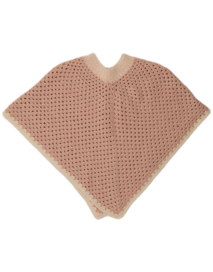 Pulover VINTAGE pentru damă, croșetat, cu poncho, mărime unică, roz colorblock