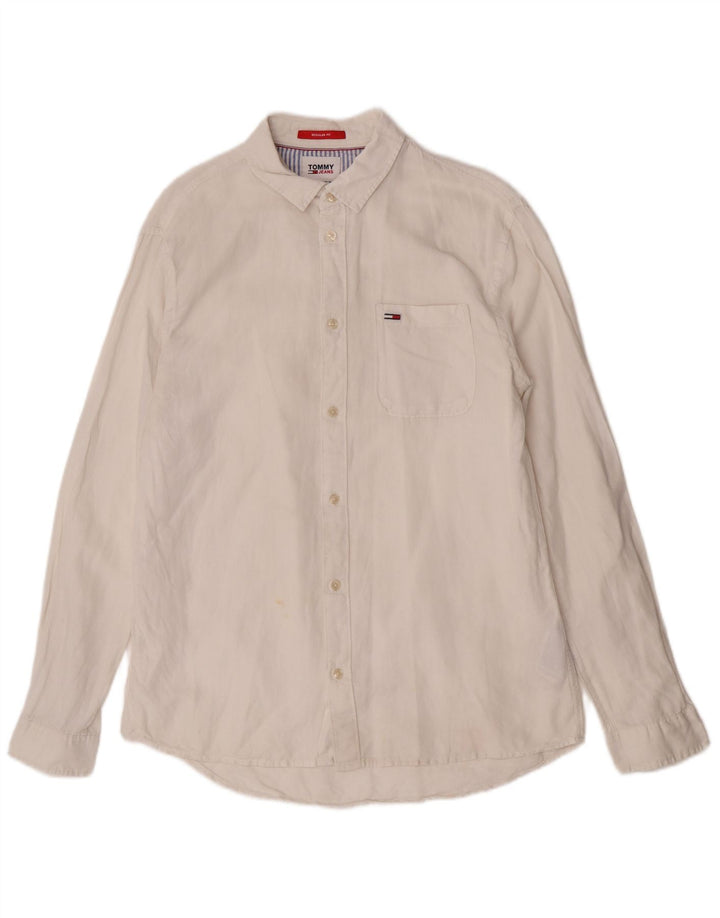 Cămașă pentru bărbați Tommy Hilfiger, cu tăiere obișnuită, mare, albă, din bumbac