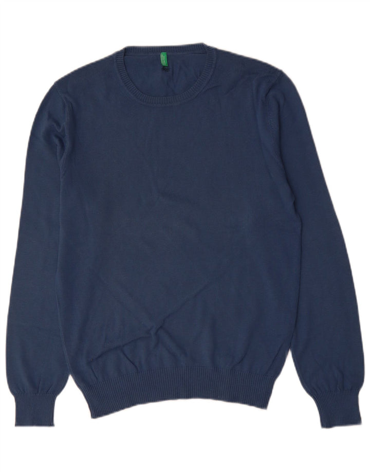 Pulover pentru bărbați BENETTON cu gât crew pulover mic, albastru, bumbac