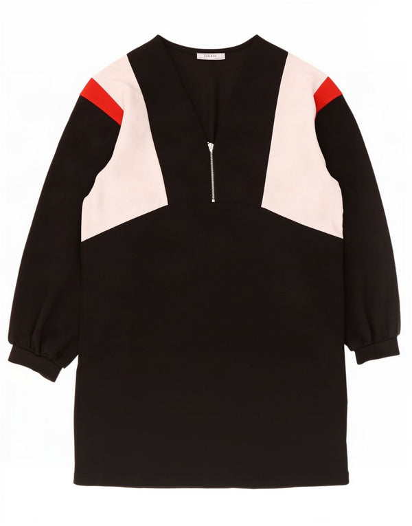Rochie cu mânecă lungă pentru femei Zara UK 14 Medium Black Colorblock