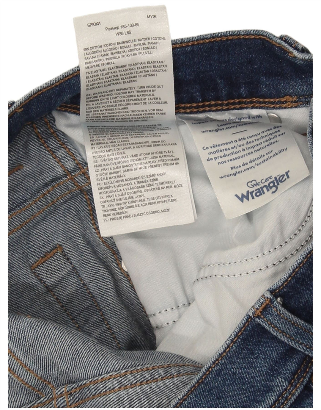 Blugi drepti pentru bărbați Wrangler W34 L34 Bumbac albastru
