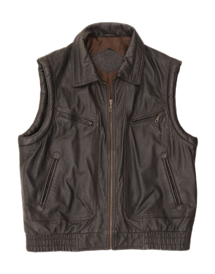 Gilet din piele vintage pentru bărbați IT 54 2XL din piele maro