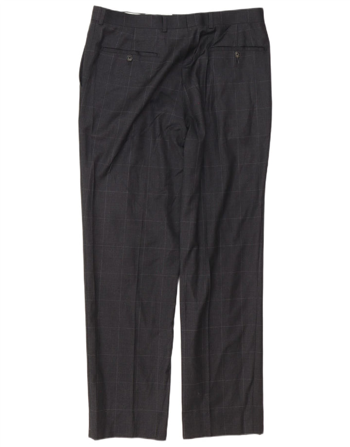 MARKS & SPENCER Pantaloni de costum pentru bărbați, cu tăiere obișnuită, L34 L31, lână cu carouri gri