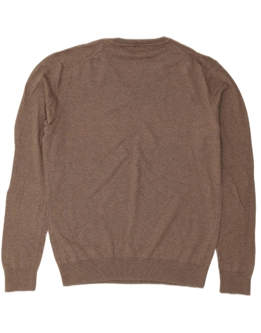 ZARA Mens V-Neck Jumper Sweater Large Brown Cotton