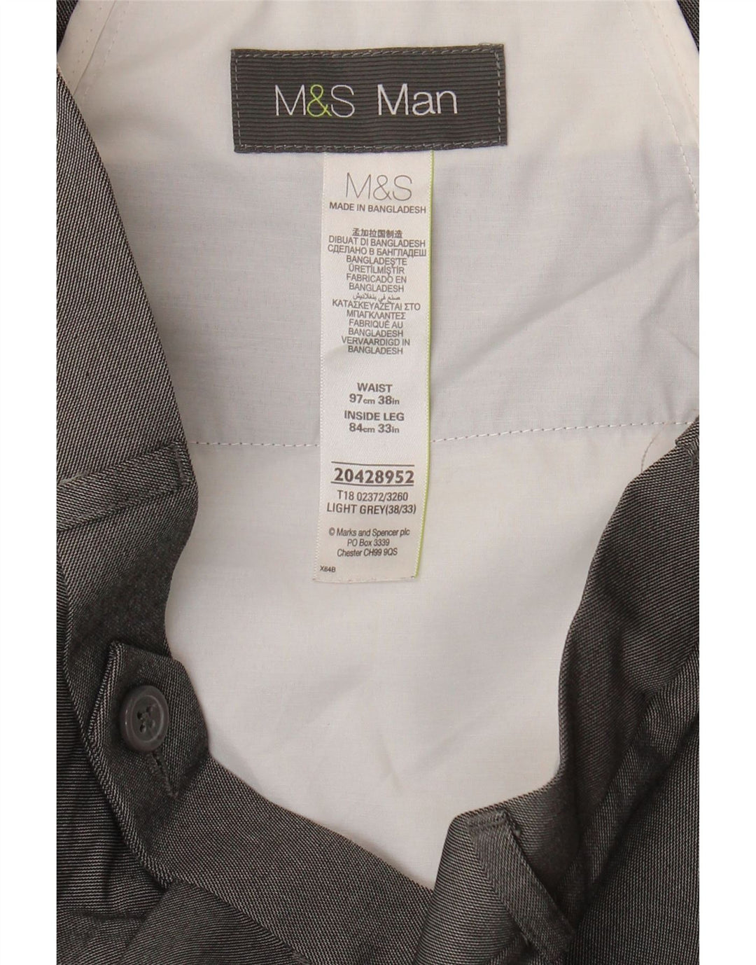 Marks & Spencer Pantaloni de costum pentru bărbați, drepti, W38 L29, poliester gri