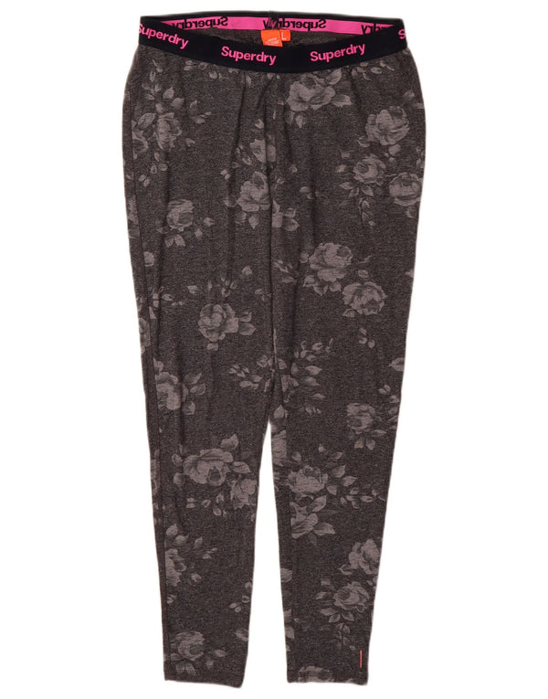 SUPERDRY Leggings cu grafică pentru femei UK 14, mare, gri, bumbac floral