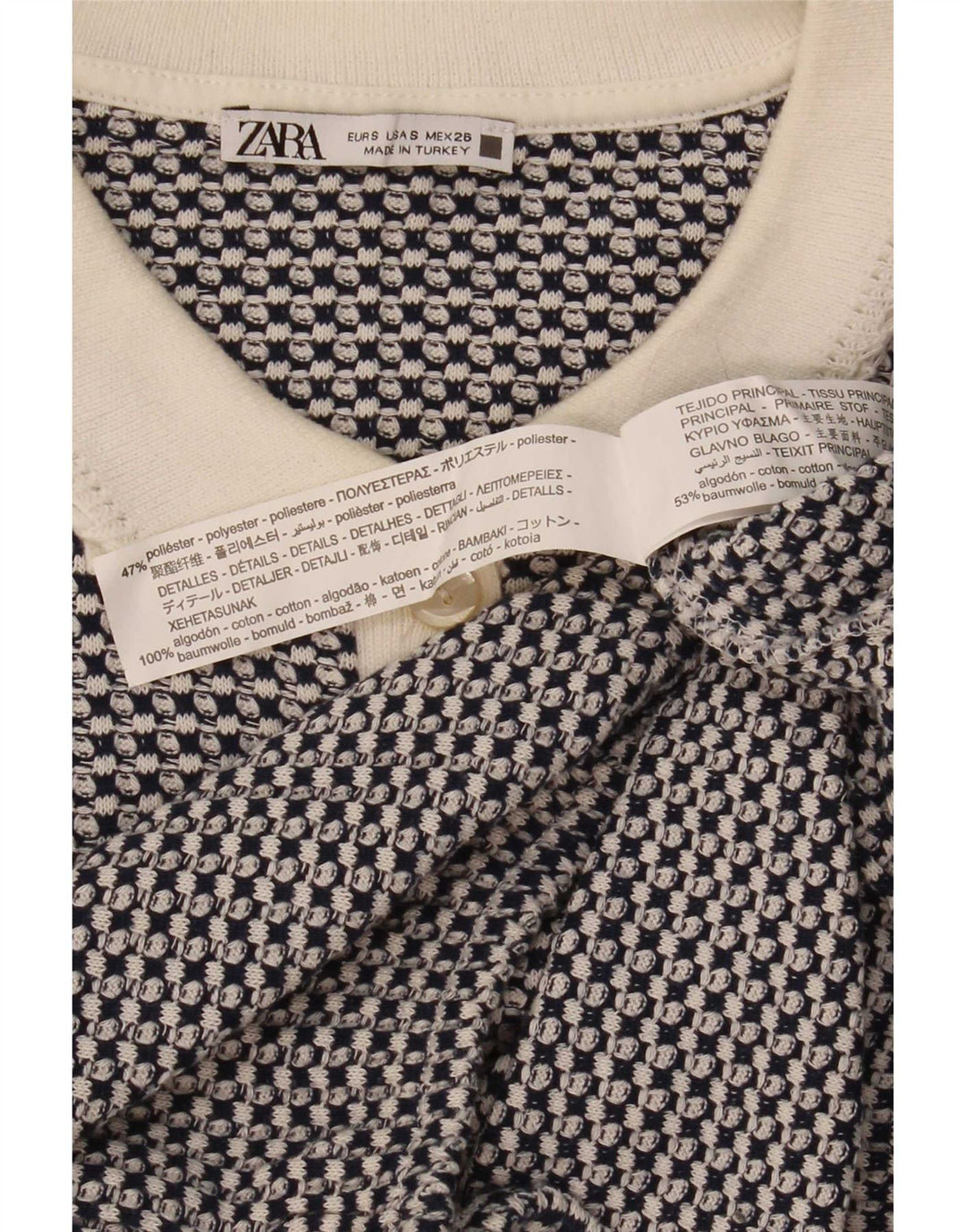 Tricou Polo Crop pentru Damă Zara UK 10 Mic Albastru Geometric Poliester