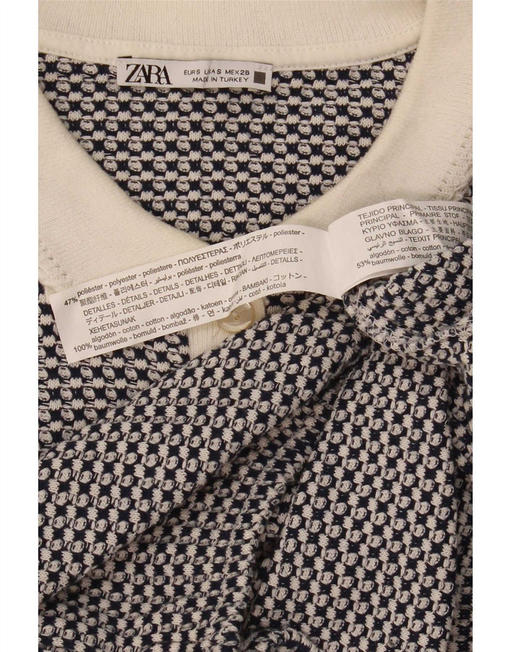 Tricou Polo Crop pentru Damă Zara UK 10 Mic Albastru Geometric Poliester