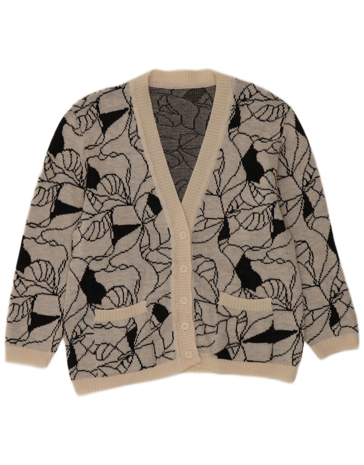Pulover cardigan vintage pentru femei cu model abstract, UK 14 mare, gri