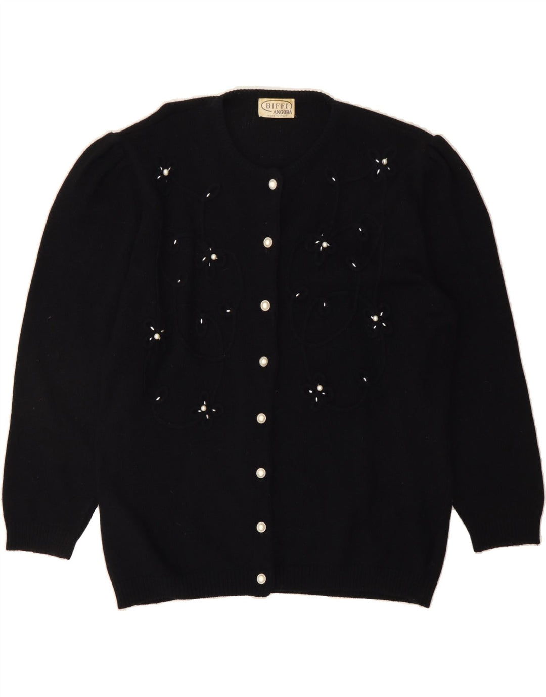 BIFFI Womens Cardigan Sweater UK 14 Large Black Floral Polyamide Vintage Biffi and Second-Hand Biffi from Messina Hembry 