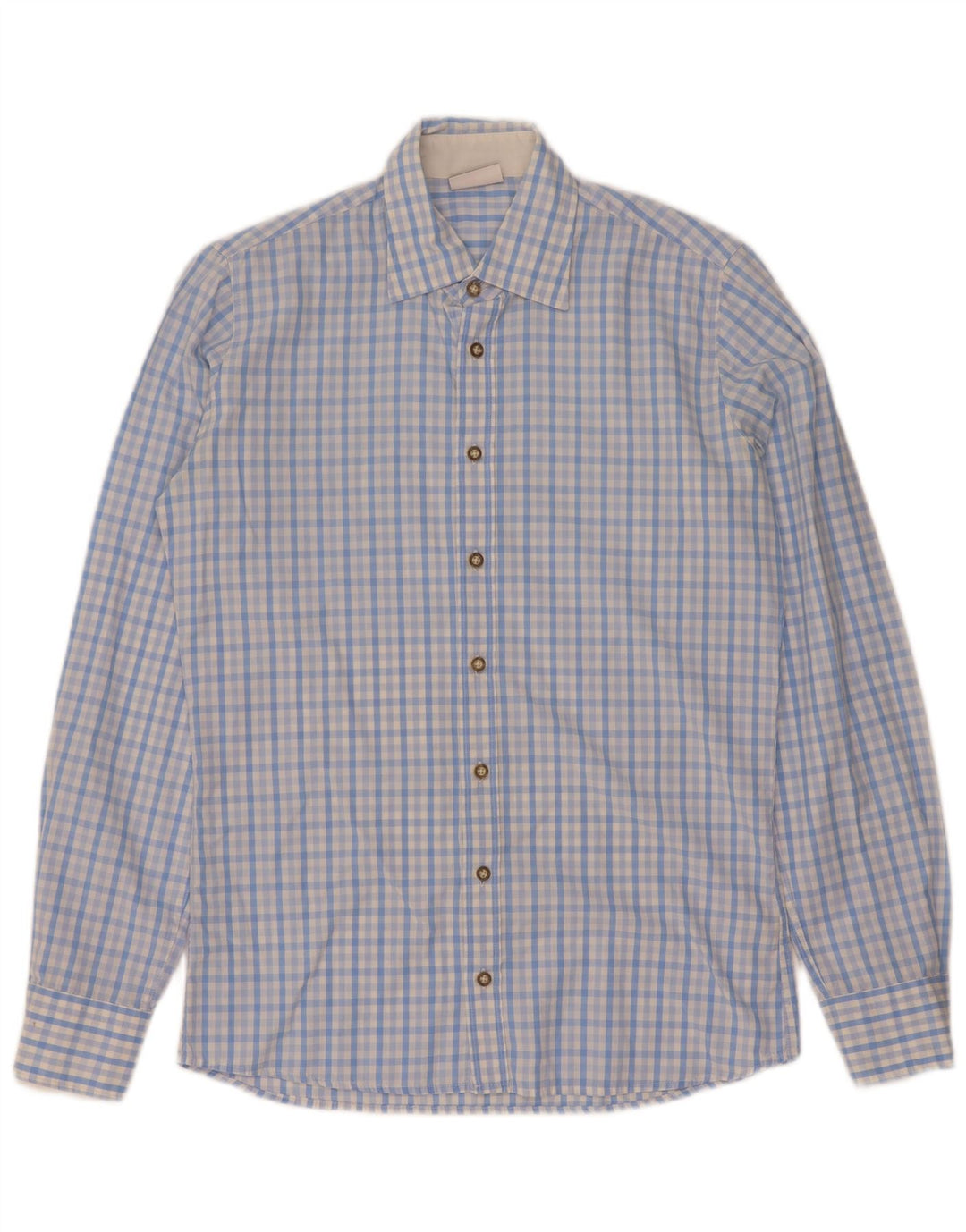 Cămașă Vintage pentru bărbați Mărimea 37 38 Bumbac Gingham Mic Albastru