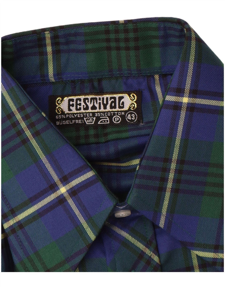 Cămașă Vintage pentru bărbați din flanel Mărimea 43 XL Poliester cu carouri albastre