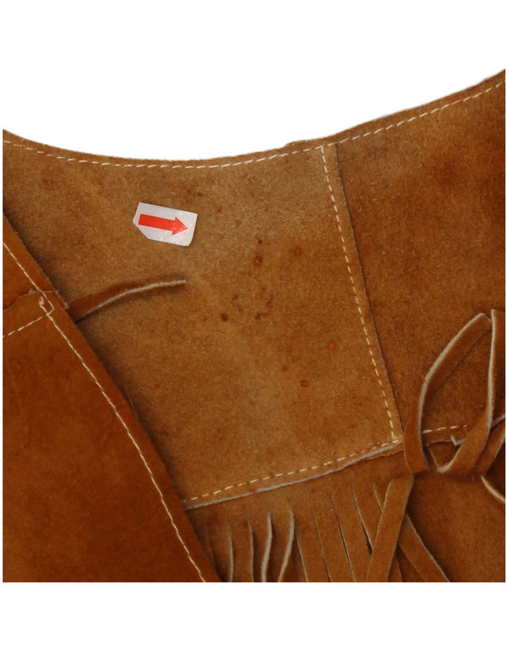 VINTAGE Vestă de piele intoarsa pentru femei UK 10 Maro mic