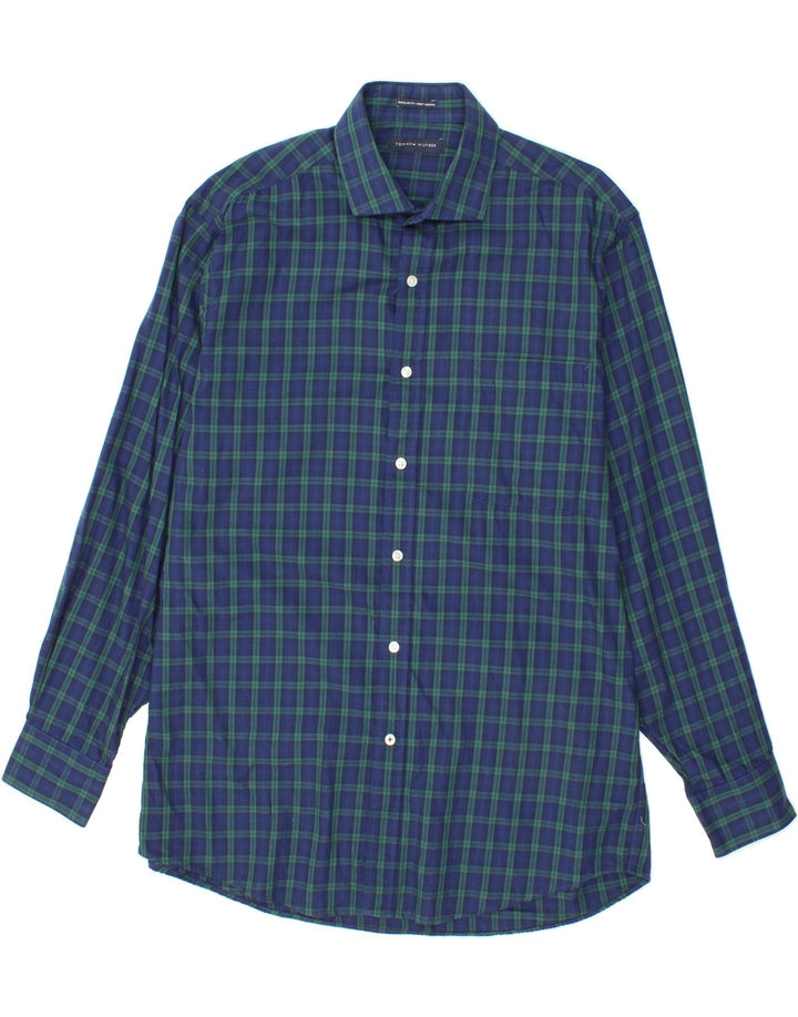 TOMMY HILFIGER Mens Port normal Regular Fit Shirt Size 16 Large Blue Check Vintage Tommy Hilfiger and Second-Hand Tommy Hilfiger from Messina Hembry 