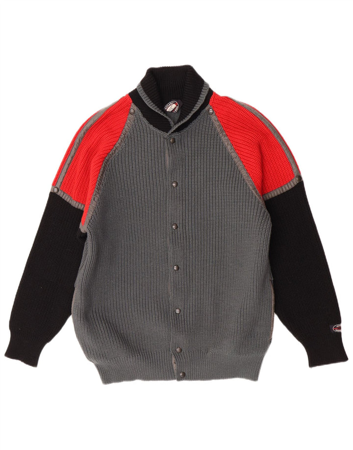 Pulover Cardigan Vintage pentru bărbați IT 48 Gri mediu Lână virgină color block