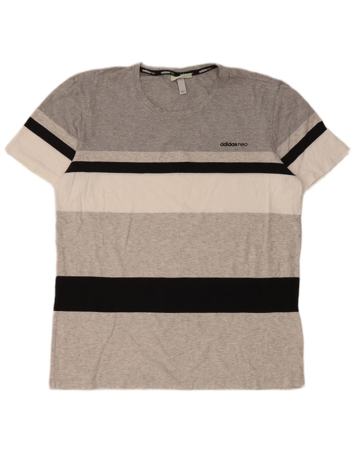 Tricou pentru bărbați Adidas Top mare, gri, cu dungi din bumbac