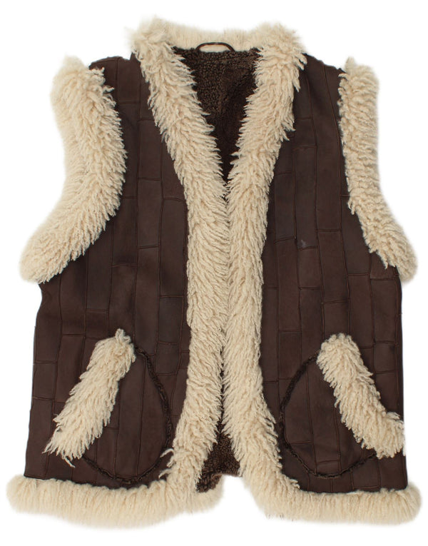 Gilet de damă vintage din piele Sherpa EU 46 XL maro