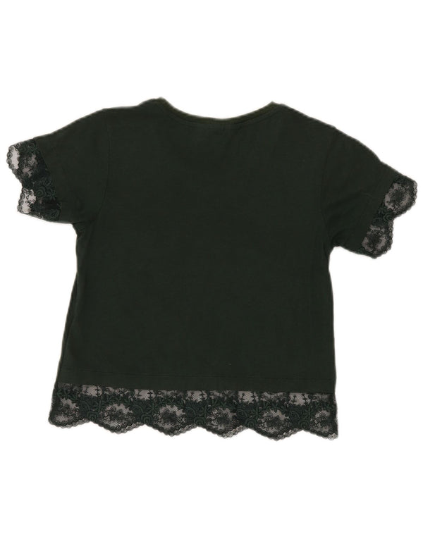 Topshop pentru femei Petite Crop Bluză Top UK 4 XS Verde Floral Modal